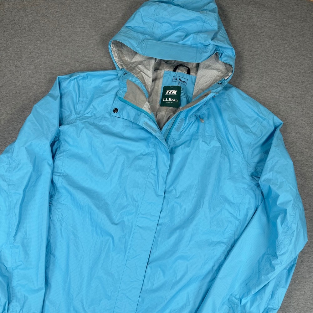 LL Bean TEK Rain Jacket Womens 3X Light Blue Waterproof Hooded Parka 0KBH4 NWT